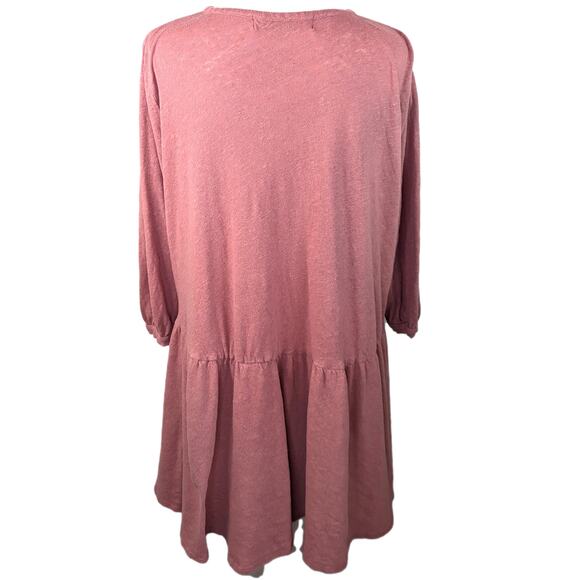 Free People Beach Mini Dress Tunic Dropwaist Linen Blend Pink Henley Small - Picture 4 of 9